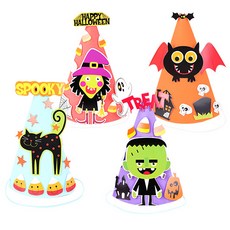 PARTYHAE 可愛萬聖節尖頂帽4種套組, 隨機出貨, 1套