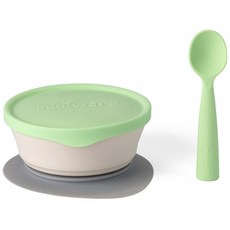 miniware 微兒 孩童用第2代吸盤式餐碗+湯匙, Vanilla+Green, 1組