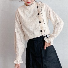 Paperments 側邊荷葉邊裝飾樹木蕾絲長袖襯衫 00649