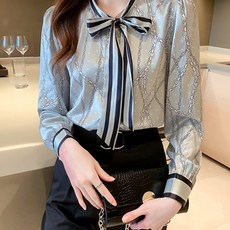 Paperments 辛可緞面蝴蝶結長袖襯衫 00645