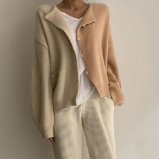 비비에모 여성용 파스텔 반반 컬러 니트 가디건 00345