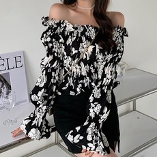 ViVEMO 露肩荷葉邊罩衫 00356