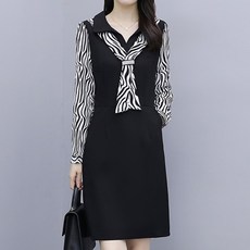 ATTERLIC 斑馬紋圍巾領修身西裝洋裝 00256 含大尺碼, 黑色