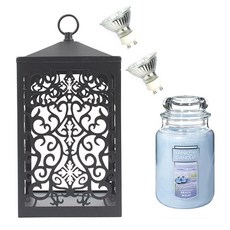 YANKEE CANDLE 香氛蠟燭+蠟燭加熱燈籠+燈泡 2入組, 黑色