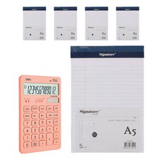 deLi 得力 粉彩計算機 01541 + Signature 橫線筆記本 A5 5入組, 紅色(計算機), 白色(橫線筆記本), 1套