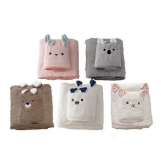 洗臉毛巾+浴巾5入組, 北極熊款+棕熊款+兔子款+無尾熊款+綿羊款, 1組