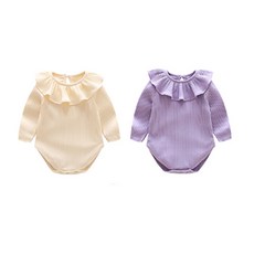 JOY MULTI 荷葉領羅紋長袖包屁衣 2入