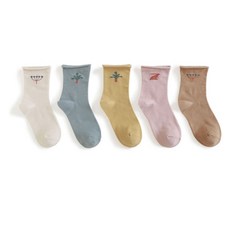 孕婦印花捲邊襪5件組 D03, 1組