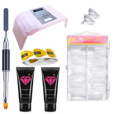 Go Go Blanc 指甲延長聚合物透明粉紅色 2p + 標準延長尖端 100 + 雙刷 + 尖端固定夾 2p + 用於延長的表格紙 20p + 燈隨機交付套組, 燈 + Polygel 2p + 雙刷 + 延長頭 100p + 頭固定夾 2p + 用於延長 20p 的泡沫紙, 1套