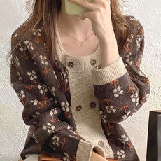 Paperments 女款復古風情花朵雙排扣針織開襟衫 00504