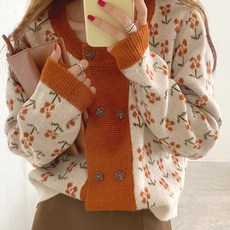 Paperments 女款復古風情花朵雙排扣針織開襟衫 00504