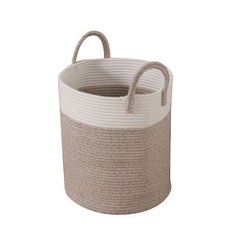 Thanks Gallery手編麻線收納洗衣籃兼用花盆蓋 圓筒型 TD0080 M, 白色 + 米色, 1個