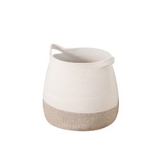Thanks Gallery手編麻繩收納洗衣籃兼花盆蓋 瓶型 TD0080 L, 白色 + 米色, 1個