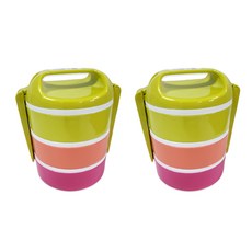 Decozin自然裝飾3層圓形便當盒, 粉彩, 2個