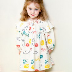 milk mile 女童印花荷葉領連衣裙