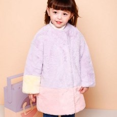 JELISPOON 女童拼色絨毛長版大衣外套