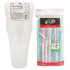 롯데이라이프 테이크아웃컵 720ml x 10p + 뚜껑 10p + 빨대 50p, 1세트