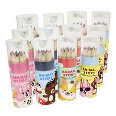 12色動物圖案色鉛筆組 4款 各3入+蝴蝶結絲包裝袋+留言貼紙 A款 12入+B款 12入, 1組