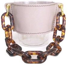 攜帶式皮革鏈條杯袋, 粉色米色