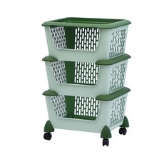배색 수납함 트롤리 3단, 그린
