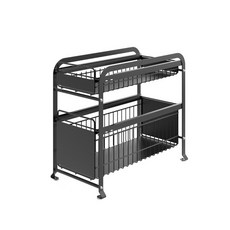 서랍형 철제 수납 트롤리 2단 소, 블랙