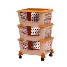 배색 수납함 트롤리 3단, 오렌지