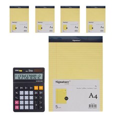 deLi 得力 寬版辦公用計算機 黑色 01420 + A4 Legal Pad 5入組, 黃色, 1套