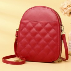 다이아 스티치 가죽 휴대폰 크로스 숄더백