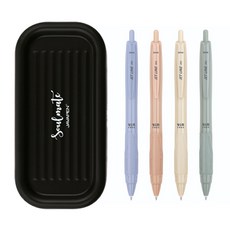 JAVAPEN Jetline Beads 復古原子筆 0.5mm 4入 + Soulmate 筆盤組合, 藍色, 橄欖綠, 桃色, 黃色(原子筆), 黑色(筆盤), 1套