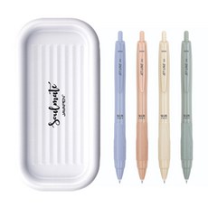 JAVAPEN Jetline Beads 復古原子筆 0.5mm 4入 + Soulmate 筆盤組合, 藍色, 橄欖綠, 桃色, 黃色(原子筆), 白色(筆盤), 1套