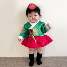 女童款中殿媽媽傳統金裝印染韓服套裝
