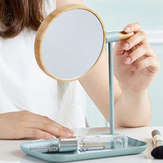 클린온 탁상용 엑세서리 수납 트레이 회전 거울, 블루