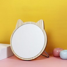 클린온 원목 고양이 탁상용 접이식 화장거울, 혼합색상