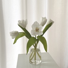 日常圖鑑北歐風絲綢花朵鬱金香人造花書桌花盆, 白色的