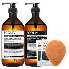 ecoliv 花香豐盈洗髮精1000ml+薰衣草沐浴露1000ml+洗臉海綿+試用包2入, 2組