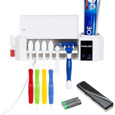 SAMKOOK 壁掛式牙刷烘乾機 HD-603W+電池+便攜式USB牙刷清潔器 BIO-301, 白色（烘乾機），波浪黑色（便攜式）, HD-603W（烘乾機）、BIO-301（波浪黑）