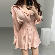 비비에모 실키 허리 핀턱 아일렛 셔츠 원피스 00329