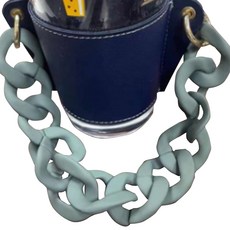 藍色皮革杯套+鍊條造型綠色提帶, 1個, 1件