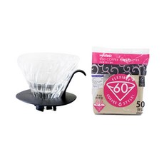 하리오 V60 유리 드리퍼 VDGN-02B KEX + 여과지 50p 세트, 브라운(여과지), 1세트