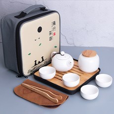Ariaz 豪華茶道套組白色, 1套, 收納袋 + 茶几 + 水壺 + 茶葉容器 + 茶杯 4p + 鉗子 + 碟子