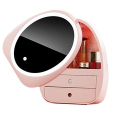 Rivix全罩式鏡子化妝品收納盒 淺粉色, 1個