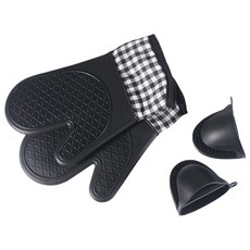 Eugenetopia 廚房手夾+烤箱手套套組, 黑色的, 1套