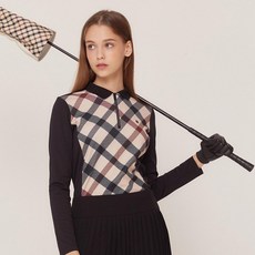 DAKS 高爾夫女式格紋半拉鍊 Polo T恤 DNTS1D901