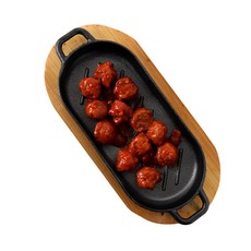 PRELUDE IH電磁爐適用雙耳鑄鐵橢圓形烤盤+木製托盤組, 21.7 x 10 x 2.5 厘米, 1套