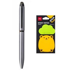 JETSTREAM 雙3色觸控筆0.5mm+得力動物膠記事本55002套組, 銀色（觸控筆），隨機發貨（備忘錄紙）, 1套