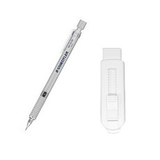 STAEDTLER 金屬系列製圖自動鉛筆 銀色+滑動式橡皮擦 白色, 1套, 0.5mm