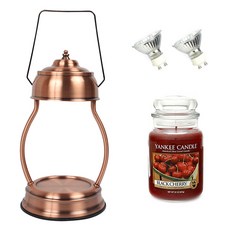 YANKee CANDLe 暖燈 + 大罐蠟燭 + 燈泡 2p 組, 銅色, 黑櫻桃