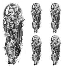 黃君通商 長臂大型日式傳統刺青貼紙, 單一顏色, 5個