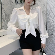 ViVEMO 玫瑰蝴蝶結豐盈抓皺OL風罩衫 00439