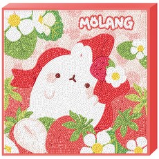 KMELLIE Molang 草莓 DIY 帆布型 3D 圓形寶石十字繡 25 x 25 cm, 混合色, 1套